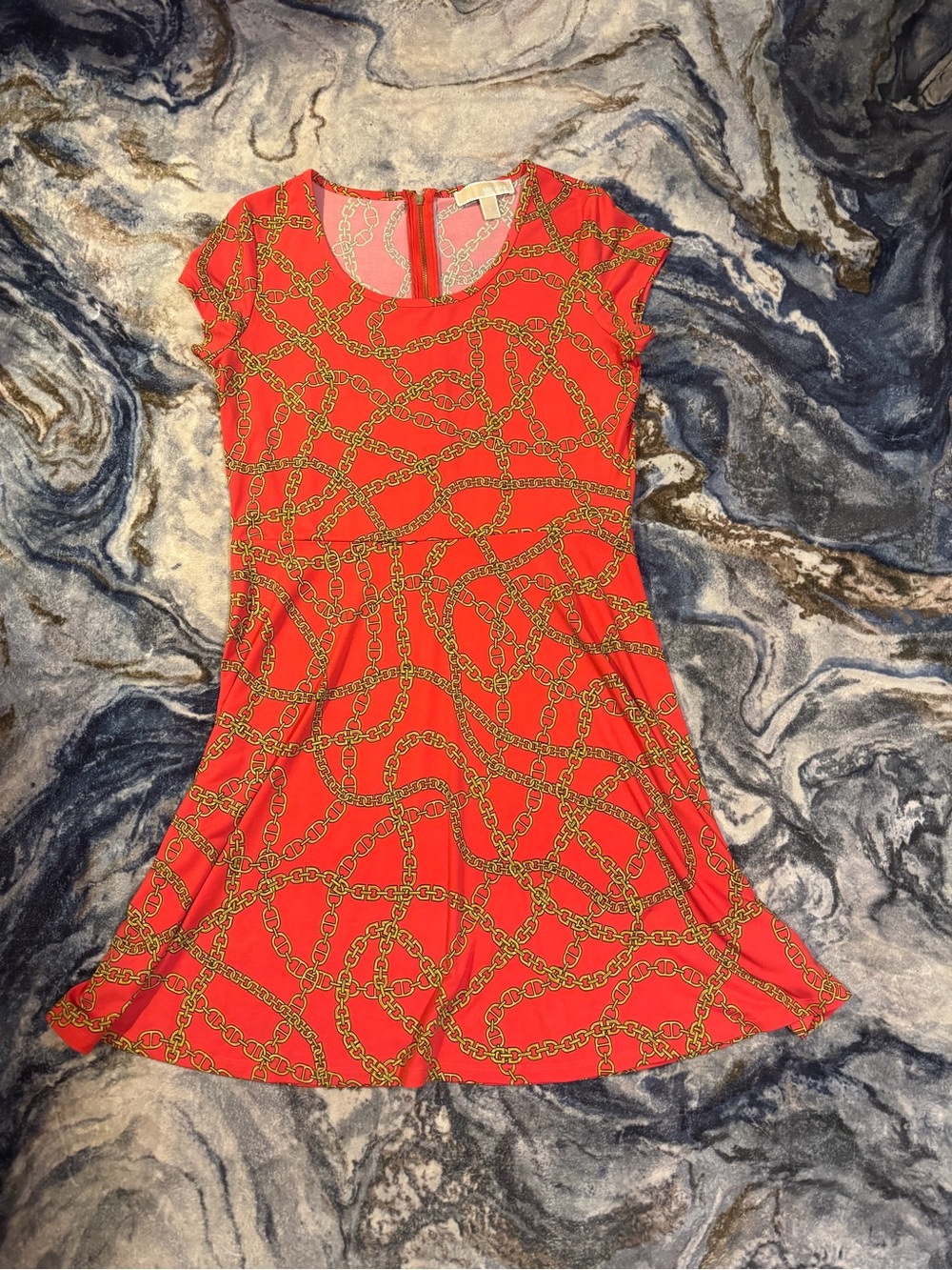 Michael Kors Red Short-Sleeve Chain-Print Mini Dress